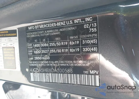 2013 Mercedes-Benz Ml 350 4Matic from USA, damaged, VIN 4JGDA5HBXDA200588